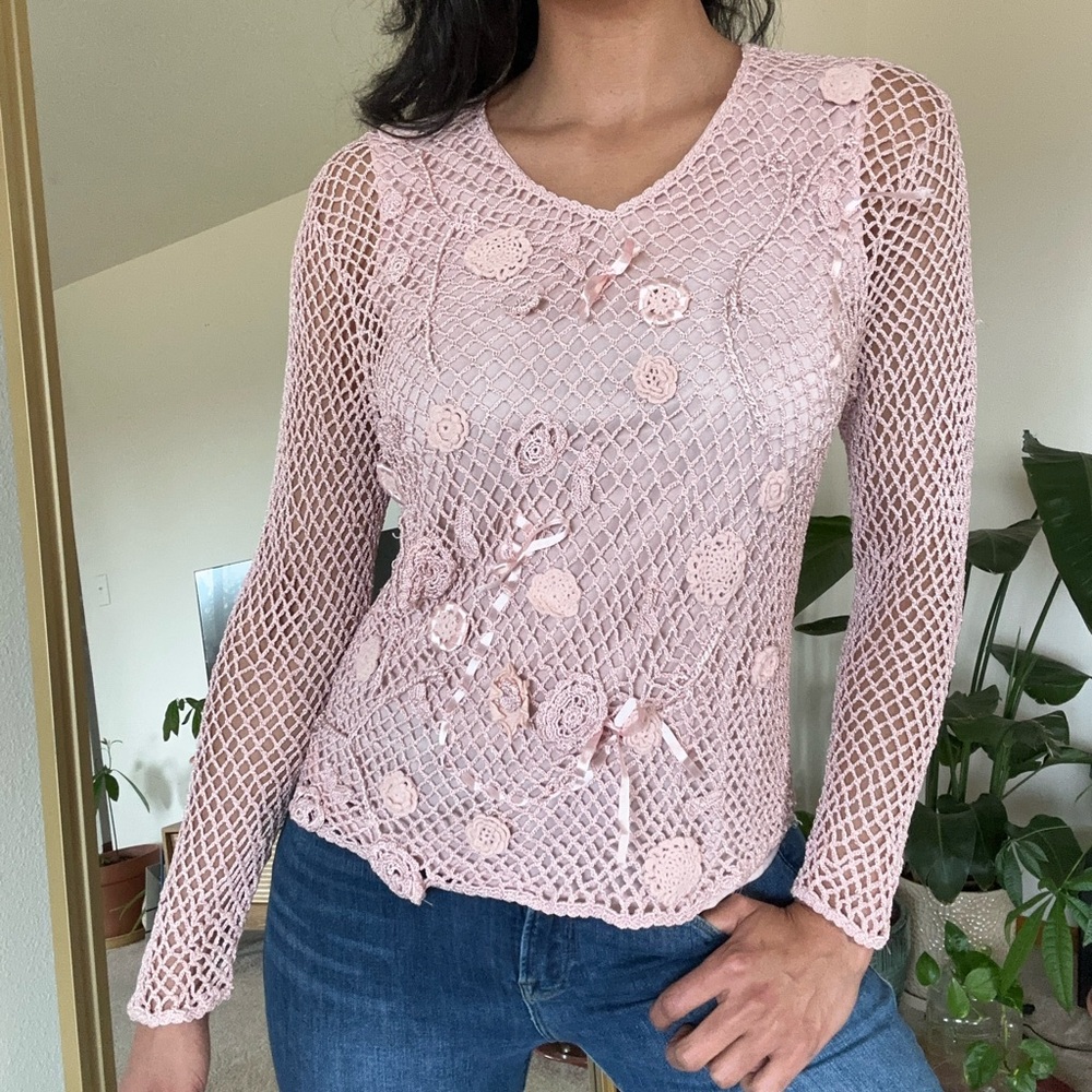Elegant Pink Crochet Women Top
